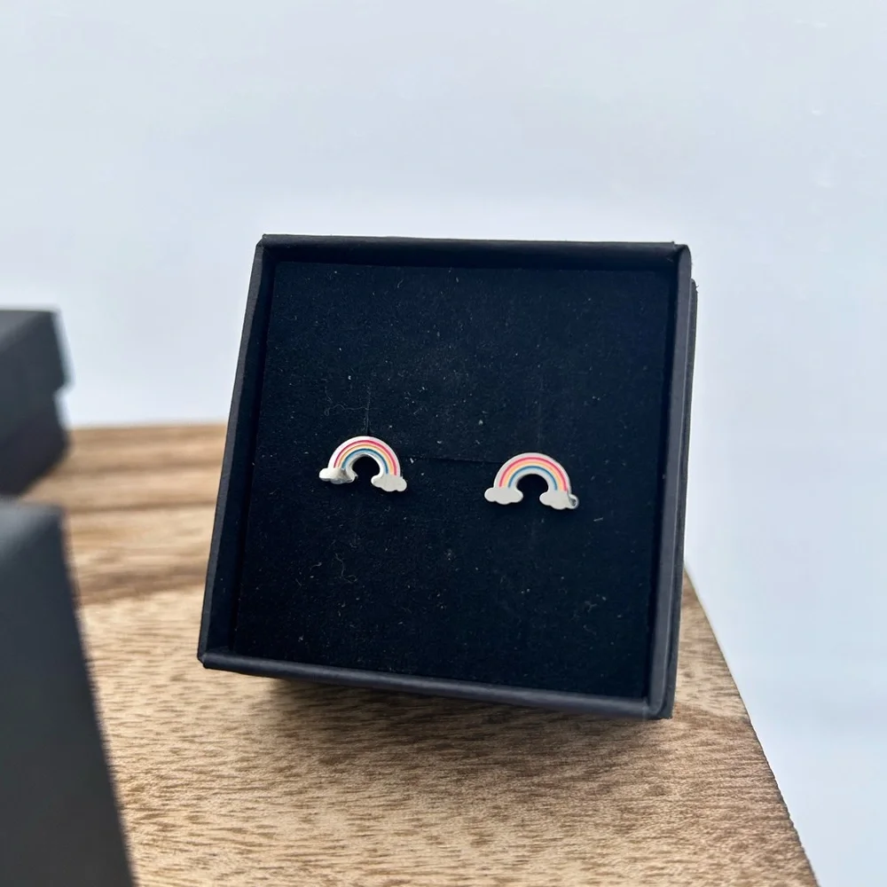 18k Gold Plated Stainless Steel Rainbow Post Stud Earrings Hypoallergenic